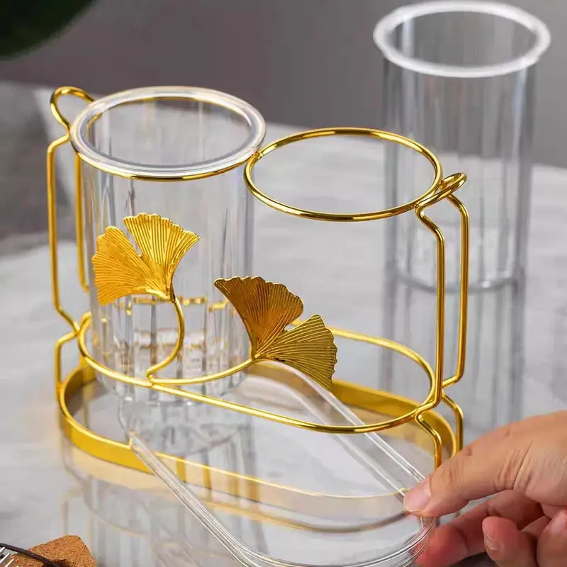 Elegant Cutlery Holder - Gold-Finished Stand Ovel 2 part Separate